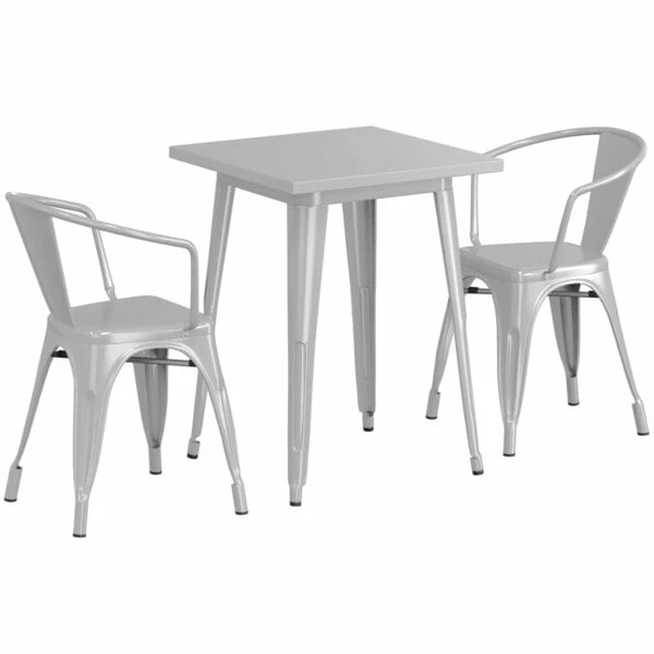 LT&S Alloy Series Lancaster Table & Seating Alloy Series 24" X 24" Silver Dining Height Outdoor Table With 2 Arm Chairs 2 LT&S Alloy Series Lancaster Table & Seating Alloy Series 24" X 24" Silver Dining Height Outdoor Table With 2 Arm Chairs - Image 2