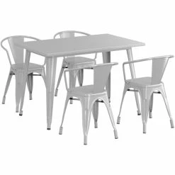 LT&S Alloy Series Lancaster Table & Seating Alloy Series 48" X 30" Silver Dining Height Outdoor Table With 4 Arm Chairs -Lancaster Table & Seating Shop 2358737