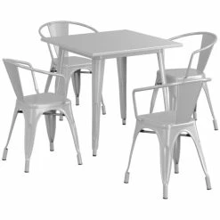LT&S Alloy Series Lancaster Table & Seating Alloy Series 32" X 32" Silver Dining Height Outdoor Table With 4 Arm Chairs -Lancaster Table & Seating Shop 2358738