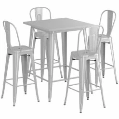 LT&S Alloy Series Lancaster Table & Seating Alloy Series 32" X 32" Silver Outdoor Bar Height Table With 4 Metal Cafe Bar Stools -Lancaster Table & Seating Shop 2358751