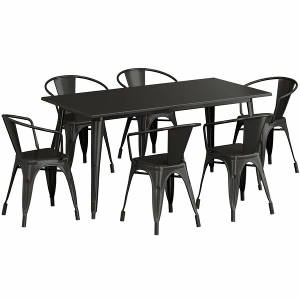 LT&S Alloy Series Lancaster Table & Seating Alloy Series 63" X 32" Black Dining Height Outdoor Table With 6 Arm Chairs 2 LT&S Alloy Series Lancaster Table & Seating Alloy Series 63" X 32" Black Dining Height Outdoor Table With 6 Arm Chairs - Image 2