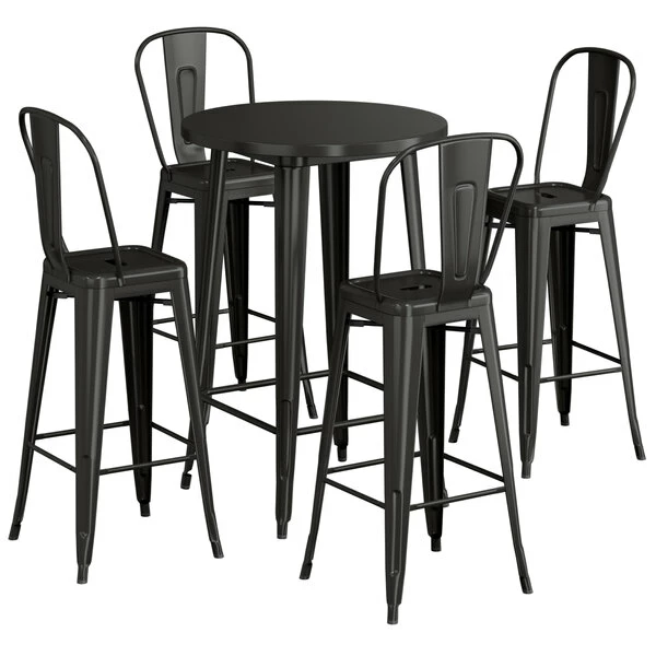 LT&S Alloy Series Lancaster Table & Seating Alloy Series 30" Round Black Outdoor Bar Height Table With 4 Metal Cafe Bar Stools 2 LT&S Alloy Series Lancaster Table & Seating Alloy Series 30" Round Black Outdoor Bar Height Table With 4 Metal Cafe Bar Stools - Image 2