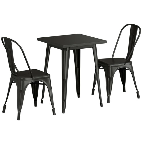 LT&S Alloy Series Lancaster Table & Seating Alloy Series 24" X 24" Black Dining Height Outdoor Table With 2 Industrial Cafe Chairs 2 LT&S Alloy Series Lancaster Table & Seating Alloy Series 24" X 24" Black Dining Height Outdoor Table With 2 Industrial Cafe Chairs - Image 2