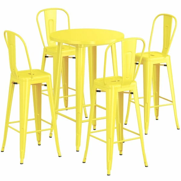 LT&S Alloy Series Lancaster Table & Seating Alloy Series 30" Round Yellow Outdoor Bar Height Table With 4 Metal Cafe Bar Stools 2 LT&S Alloy Series Lancaster Table & Seating Alloy Series 30" Round Yellow Outdoor Bar Height Table With 4 Metal Cafe Bar Stools - Image 2