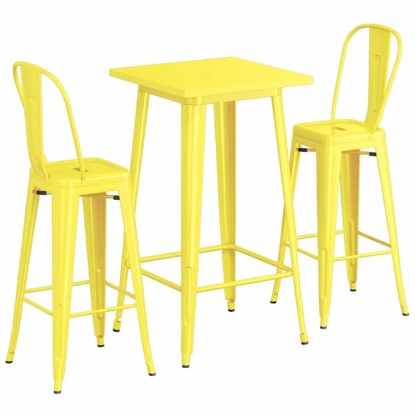 LT&S Alloy Series Lancaster Table & Seating Alloy Series 24" X 24" Yellow Outdoor Bar Height Table With 2 Metal Cafe Bar Stools 2 LT&S Alloy Series Lancaster Table & Seating Alloy Series 24" X 24" Yellow Outdoor Bar Height Table With 2 Metal Cafe Bar Stools - Image 2