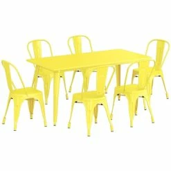 LT&S Alloy Series Lancaster Table & Seating Alloy Series 63" X 32" Yellow Dining Height Outdoor Table With 6 Industrial Cafe Chairs -Lancaster Table & Seating Shop 2358849
