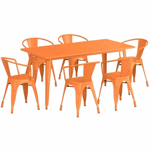 LT&S Alloy Series Lancaster Table & Seating Alloy Series 63" X 32" Orange Dining Height Outdoor Table With 6 Arm Chairs 2 LT&S Alloy Series Lancaster Table & Seating Alloy Series 63" X 32" Orange Dining Height Outdoor Table With 6 Arm Chairs - Image 2