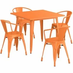 LT&S Alloy Series Lancaster Table & Seating Alloy Series 36" X 36" Orange Dining Height Outdoor Table With 4 Arm Chairs -Lancaster Table & Seating Shop 2358855