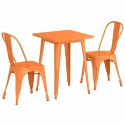 LT&S Alloy Series Lancaster Table & Seating Alloy Series 24" X 24" Orange Dining Height Outdoor Table With 2 Industrial Cafe Chairs -Lancaster Table & Seating Shop 2358861