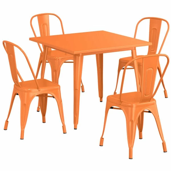 LT&S Alloy Series Lancaster Table & Seating Alloy Series 36" X 36" Orange Dining Height Outdoor Table With 4 Industrial Cafe Chairs 2 LT&S Alloy Series Lancaster Table & Seating Alloy Series 36" X 36" Orange Dining Height Outdoor Table With 4 Industrial Cafe Chairs - Image 2