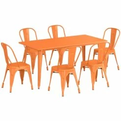 LT&S Alloy Series Lancaster Table & Seating Alloy Series 63" X 32" Orange Dining Height Outdoor Table With 6 Industrial Cafe Chairs -Lancaster Table & Seating Shop 2358867