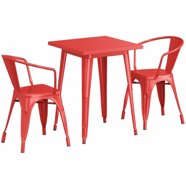 LT&S Alloy Series Lancaster Table & Seating Alloy Series 24" X 24" Red Dining Height Outdoor Table With 2 Arm Chairs 2 LT&S Alloy Series Lancaster Table & Seating Alloy Series 24" X 24" Red Dining Height Outdoor Table With 2 Arm Chairs - Image 2