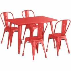 LT&S Alloy Series Lancaster Table & Seating Alloy Series 48" X 30" Red Dining Height Outdoor Table With 4 Industrial Cafe Chairs -Lancaster Table & Seating Shop 2358877