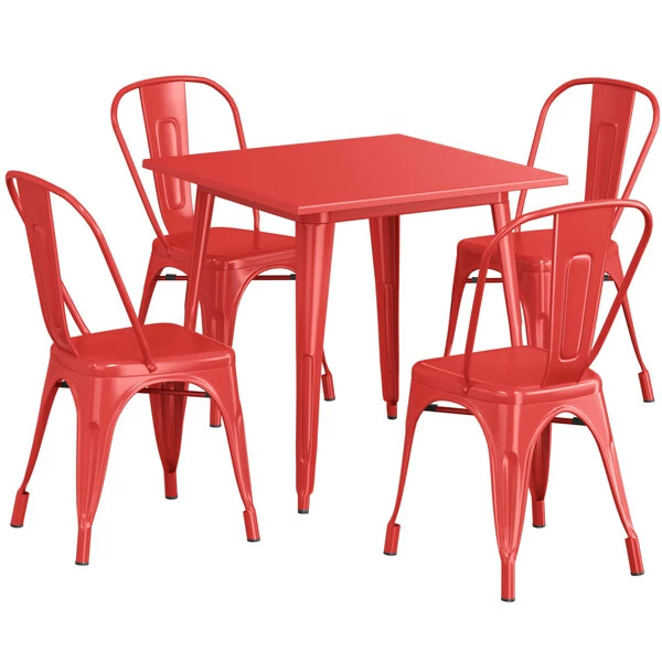 LT&S Alloy Series Lancaster Table & Seating Alloy Series 32" X 32" Red Dining Height Outdoor Table With 4 Industrial Cafe Chairs 2 LT&S Alloy Series Lancaster Table & Seating Alloy Series 32" X 32" Red Dining Height Outdoor Table With 4 Industrial Cafe Chairs - Image 2