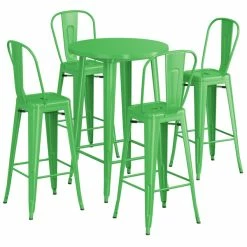 LT&S Alloy Series Lancaster Table & Seating Alloy Series 30" Round Green Outdoor Bar Height Table With 4 Metal Cafe Bar Stools -Lancaster Table & Seating Shop 2358887