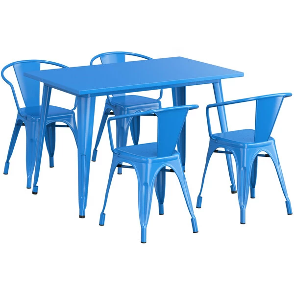 LT&S Alloy Series Lancaster Table & Seating Alloy Series 48" X 30" Blue Dining Height Outdoor Table With 4 Arm Chairs 2 LT&S Alloy Series Lancaster Table & Seating Alloy Series 48" X 30" Blue Dining Height Outdoor Table With 4 Arm Chairs - Image 2