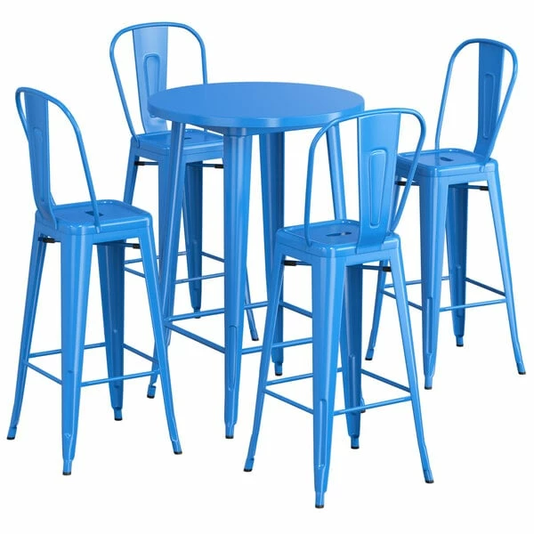 LT&S Alloy Series Lancaster Table & Seating Alloy Series 30" Round Blue Outdoor Bar Height Table With 4 Metal Cafe Bar Stools 2 LT&S Alloy Series Lancaster Table & Seating Alloy Series 30" Round Blue Outdoor Bar Height Table With 4 Metal Cafe Bar Stools - Image 2