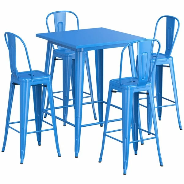 LT&S Alloy Series Lancaster Table & Seating Alloy Series 32" X 32" Blue Outdoor Bar Height Table With 4 Metal Cafe Bar Stools 2 LT&S Alloy Series Lancaster Table & Seating Alloy Series 32" X 32" Blue Outdoor Bar Height Table With 4 Metal Cafe Bar Stools - Image 2