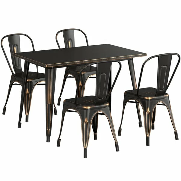 LT&S Alloy Series Lancaster Table & Seating Alloy Series 48" X 30" Distressed Copper Dining Height Outdoor Table With 4 Industrial Cafe Chairs 2 LT&S Alloy Series Lancaster Table & Seating Alloy Series 48" X 30" Distressed Copper Dining Height Outdoor Table With 4 Industrial Cafe Chairs - Image 2
