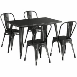 LT&S Alloy Series Lancaster Table & Seating Alloy Series 48" X 30" Distressed Black Dining Height Outdoor Table With 4 Industrial Cafe Chairs -Lancaster Table & Seating Shop 2358931