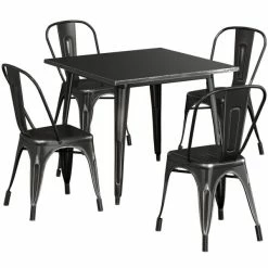 LT&S Alloy Series Lancaster Table & Seating Alloy Series 36" X 36" Square Distressed Black Dining Height Outdoor Table With 4 Industrial Cafe Chairs -Lancaster Table & Seating Shop 2358933