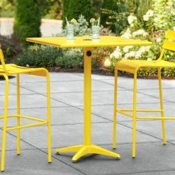 Lancaster Table & Seating 32" X 32" Yellow Powder-Coated Aluminum Bar Height Outdoor Table With Umbrella Hole
