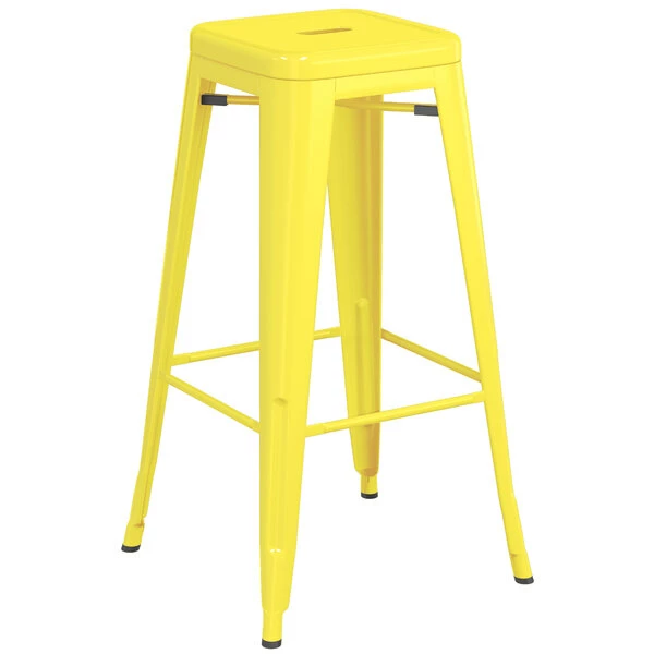 LT&S Alloy Series Lancaster Table & Seating Alloy Series Yellow Stackable Metal Indoor / Outdoor Industrial Barstool With Drain Hole Seat 2 LT&S Alloy Series Lancaster Table & Seating Alloy Series Yellow Stackable Metal Indoor / Outdoor Industrial Barstool With Drain Hole Seat - Image 2