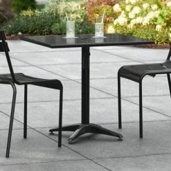 Lancaster Table & Seating 24" X 32" Black Powder-Coated Aluminum Dining Height Outdoor Table With Umbrella Hole