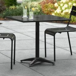 Lancaster Table & Seating 32" X 32" Black Powder-Coated Aluminum Dining Height Outdoor Table With Umbrella Hole