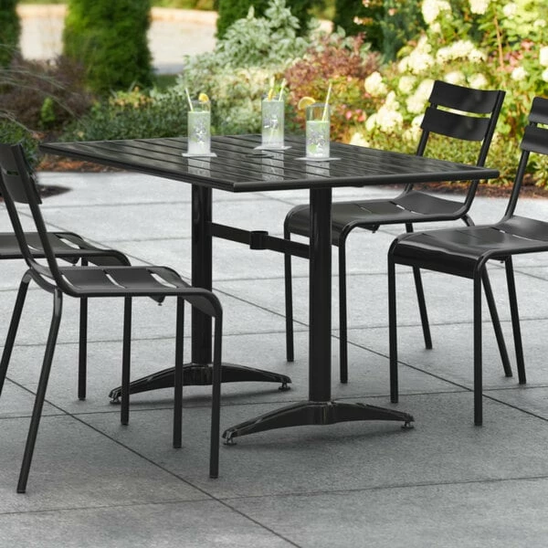 Lancaster Table & Seating 32" X 48" Black Powder-Coated Aluminum Dining Height Outdoor Table With Umbrella Hole 1 Lancaster Table & Seating 32" X 48" Black Powder-Coated Aluminum Dining Height Outdoor Table With Umbrella Hole