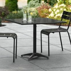 Lancaster Table & Seating 36" X 36" Black Powder-Coated Aluminum Dining Height Outdoor Table With Umbrella Hole