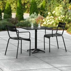 Lancaster Table & Seating 24" X 32" Black Powder-Coated Aluminum Standard Height Outdoor Table With Umbrella Hole And 2 Arm Chairs
