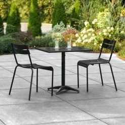 Lancaster Table & Seating 24" X 32" Black Powder-Coated Aluminum Standard Height Outdoor Table With Umbrella Hole And 2 Side Chairs