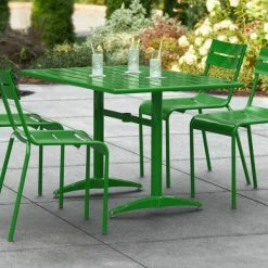 Lancaster Table & Seating 32" X 48" Green Powder-Coated Aluminum Dining Height Outdoor Table With Umbrella Hole