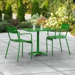 Lancaster Table & Seating 24" X 32" Green Powder-Coated Aluminum Standard Height Outdoor Table With Umbrella Hole And 2 Arm Chairs