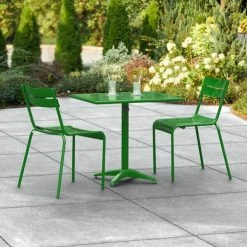 Lancaster Table & Seating 24" X 32" Green Powder-Coated Aluminum Standard Height Outdoor Table With Umbrella Hole And 2 Side Chairs