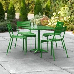 Lancaster Table & Seating 32" X 32" Green Powder-Coated Aluminum Standard Height Outdoor Table With Umbrella Hole And 4 Side Chairs