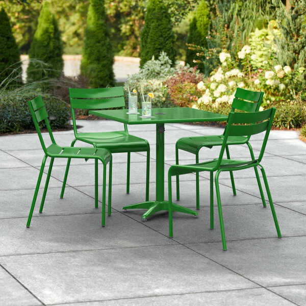 Lancaster Table & Seating 32" X 32" Green Powder-Coated Aluminum Standard Height Outdoor Table With Umbrella Hole And 4 Side Chairs 1 Lancaster Table & Seating 32" X 32" Green Powder-Coated Aluminum Standard Height Outdoor Table With Umbrella Hole And 4 Side Chairs