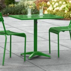Lancaster Table & Seating 24" X 32" Green Powder-Coated Aluminum Dining Height Outdoor Table With Umbrella Hole