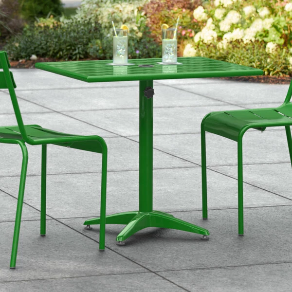 Lancaster Table & Seating 24" X 32" Green Powder-Coated Aluminum Dining Height Outdoor Table With Umbrella Hole 1 Lancaster Table & Seating 24" X 32" Green Powder-Coated Aluminum Dining Height Outdoor Table With Umbrella Hole