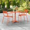 Lancaster Table & Seating 24" X 32" Orange Powder-Coated Aluminum Standard Height Outdoor Table With Umbrella Hole And 2 Arm Chairs
