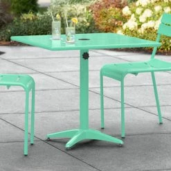 Lancaster Table & Seating 32" X 32" Sea Foam Powder-Coated Aluminum Dining Height Outdoor Table With Umbrella Hole