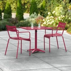 Lancaster Table & Seating 24" X 32" Sangria Powder-Coated Aluminum Standard Height Outdoor Table With Umbrella Hole And 2 Arm Chairs