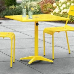 Lancaster Table & Seating 32" X 32" Yellow Powder-Coated Aluminum Dining Height Outdoor Table With Umbrella Hole