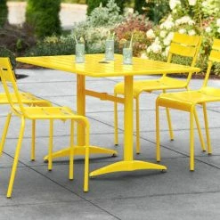 Lancaster Table & Seating 32" X 48" Yellow Powder-Coated Aluminum Dining Height Outdoor Table With Umbrella Hole