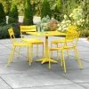 Lancaster Table & Seating 32" X 32" Yellow Powder-Coated Aluminum Standard Height Outdoor Table With Umbrella Hole And 4 Side Chairs