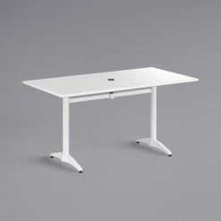 Lancaster Table & Seating 32" X 60" White Powder-Coated Aluminum Dining Height Outdoor Table With Umbrella Hole -Lancaster Table & Seating Shop 2367790