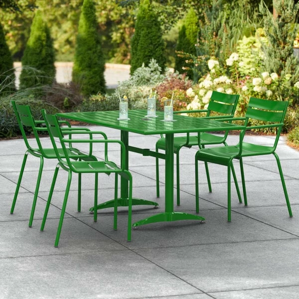 Lancaster Table & Seating 32" X 60" Green Powder-Coated Aluminum Standard Height Outdoor Table With Umbrella Hole And 4 Arm Chairs 1 Lancaster Table & Seating 32" X 60" Green Powder-Coated Aluminum Standard Height Outdoor Table With Umbrella Hole And 4 Arm Chairs