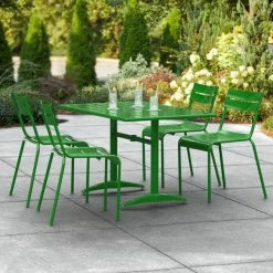 Lancaster Table & Seating 32" X 48" Green Powder-Coated Aluminum Standard Height Outdoor Table With Umbrella Hole And 4 Side Chairs