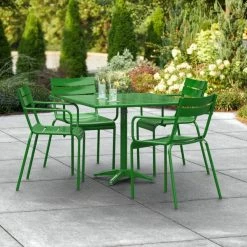 Lancaster Table & Seating 36" X 36" Green Powder-Coated Aluminum Standard Height Outdoor Table With Umbrella Hole And 4 Arm Chairs